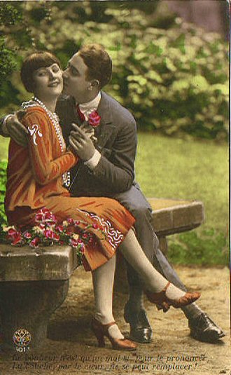 carte ancienne couple d'amoureux